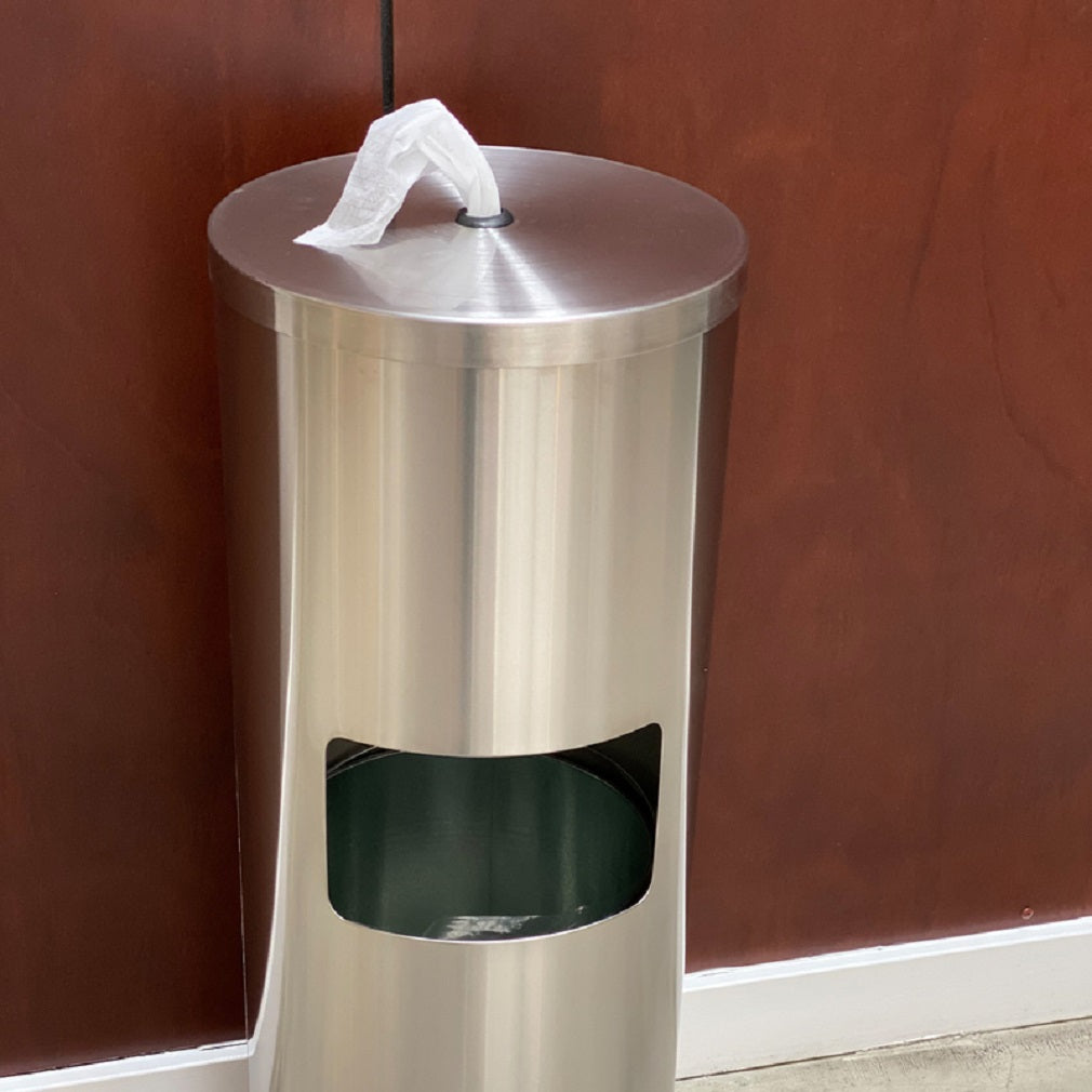 Zehn-X WD19-SS Wipe Dispenser/Trash Can, Stainless Steel, Silver