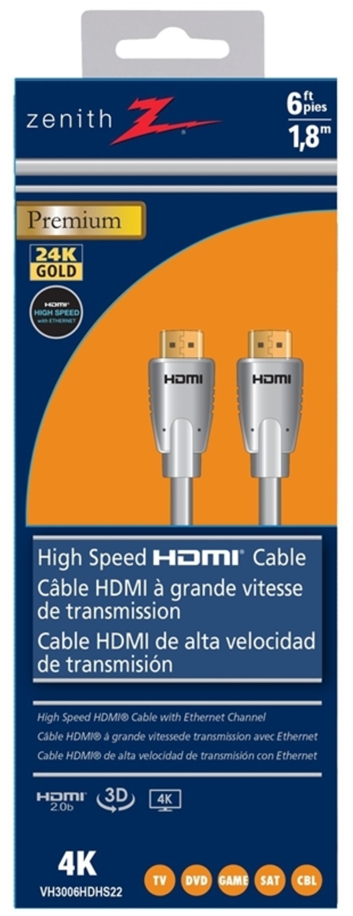 Zenith VH3006HDHS2 High Speed HDMI Cable, 6'