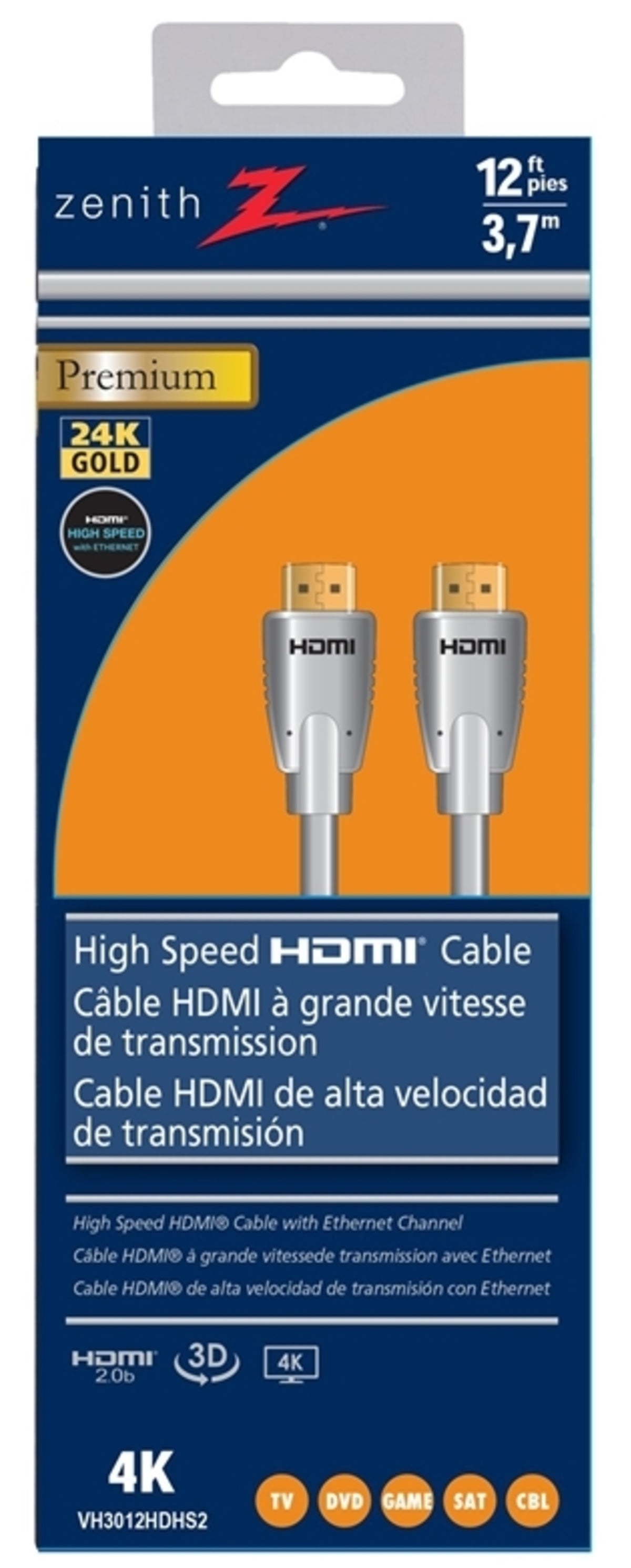 Zenith VH3012HDHS2 High Speed HDMI Cable, 12'