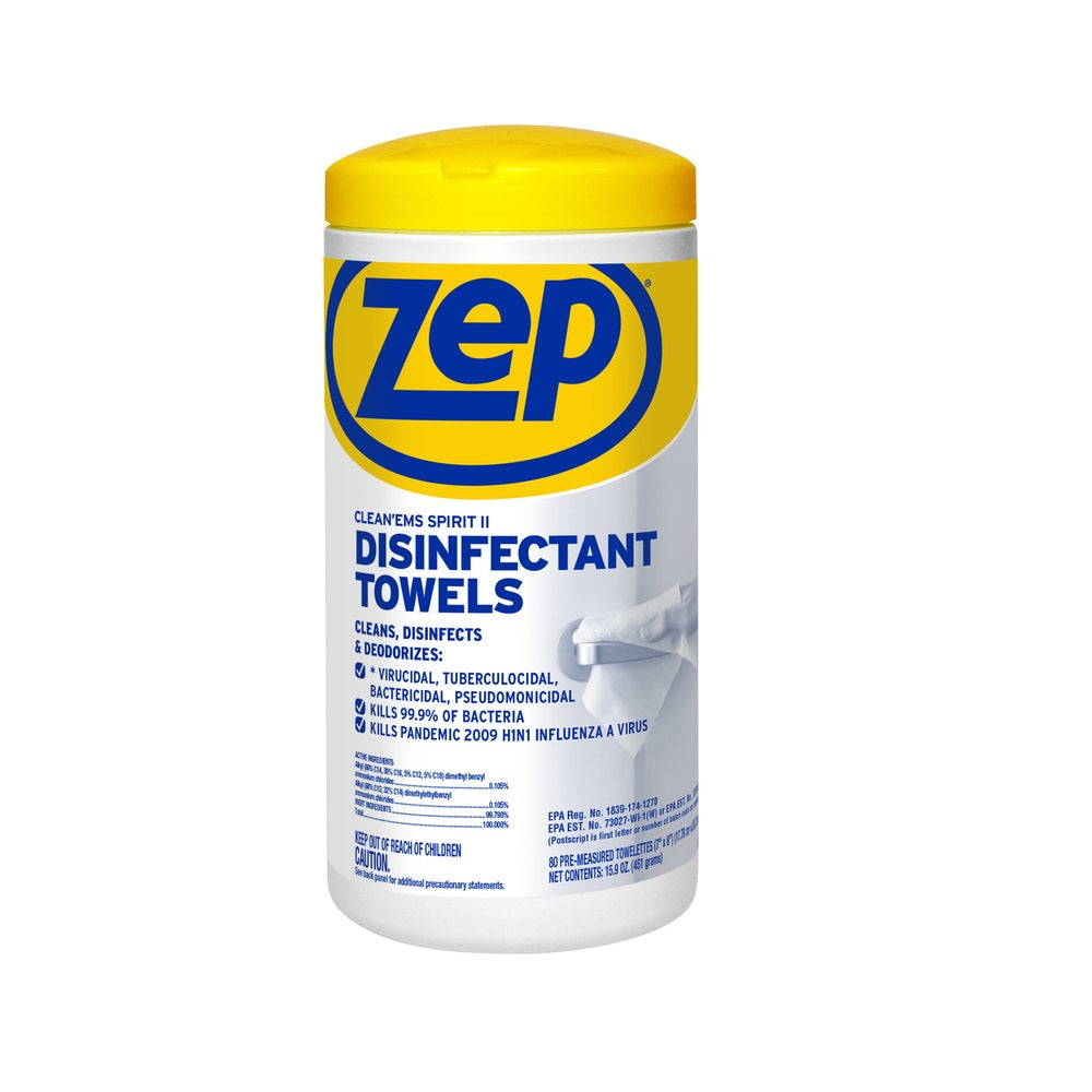 Zep R53380 Recycled Fibers Disinfecting Wipes, 80 Count