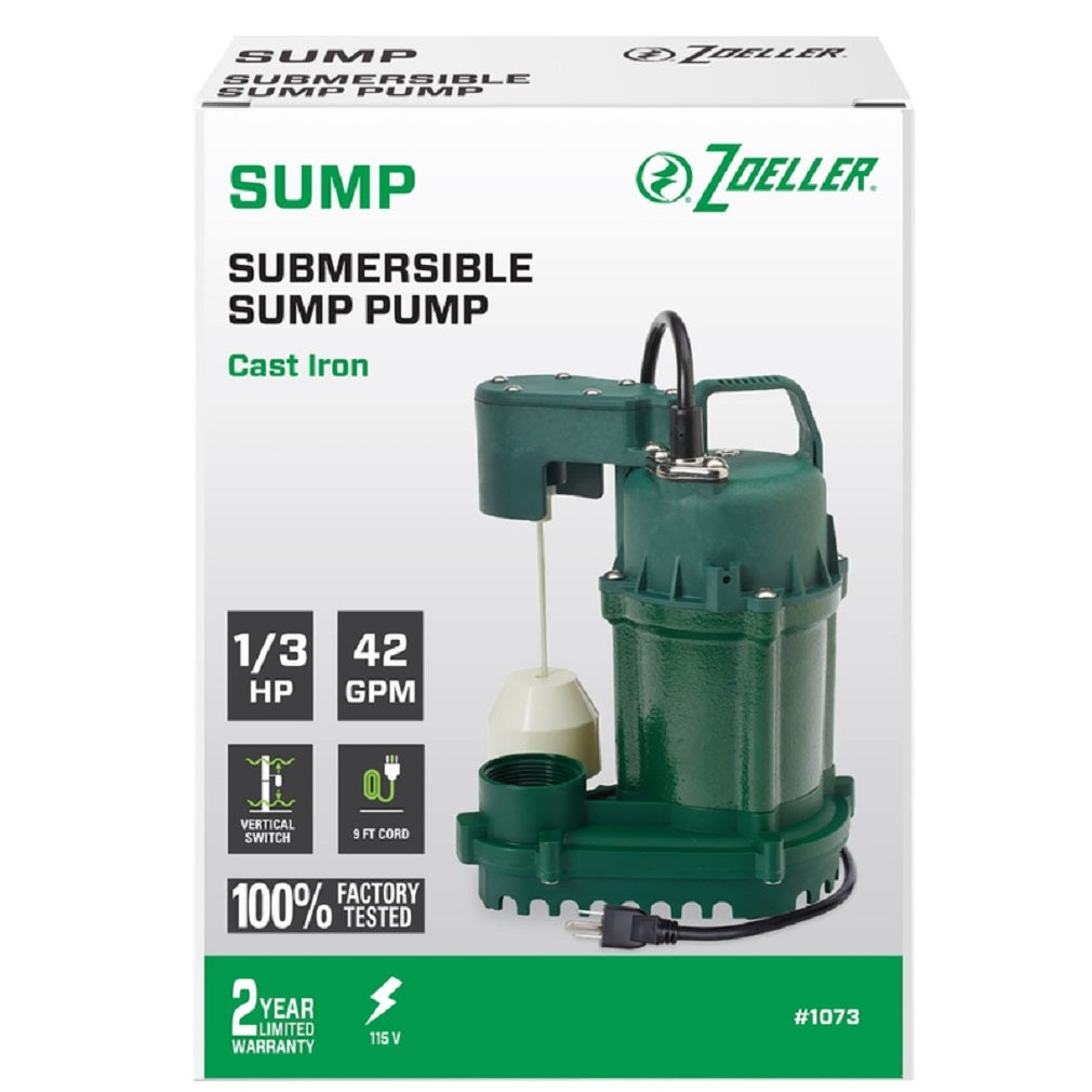 Zoeller 1073-0001 Submersible Sump Pump, Cast Iron