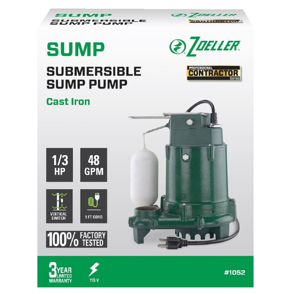 Zoeller 1052-0005 Submersible Sump Pump, Cast Iron