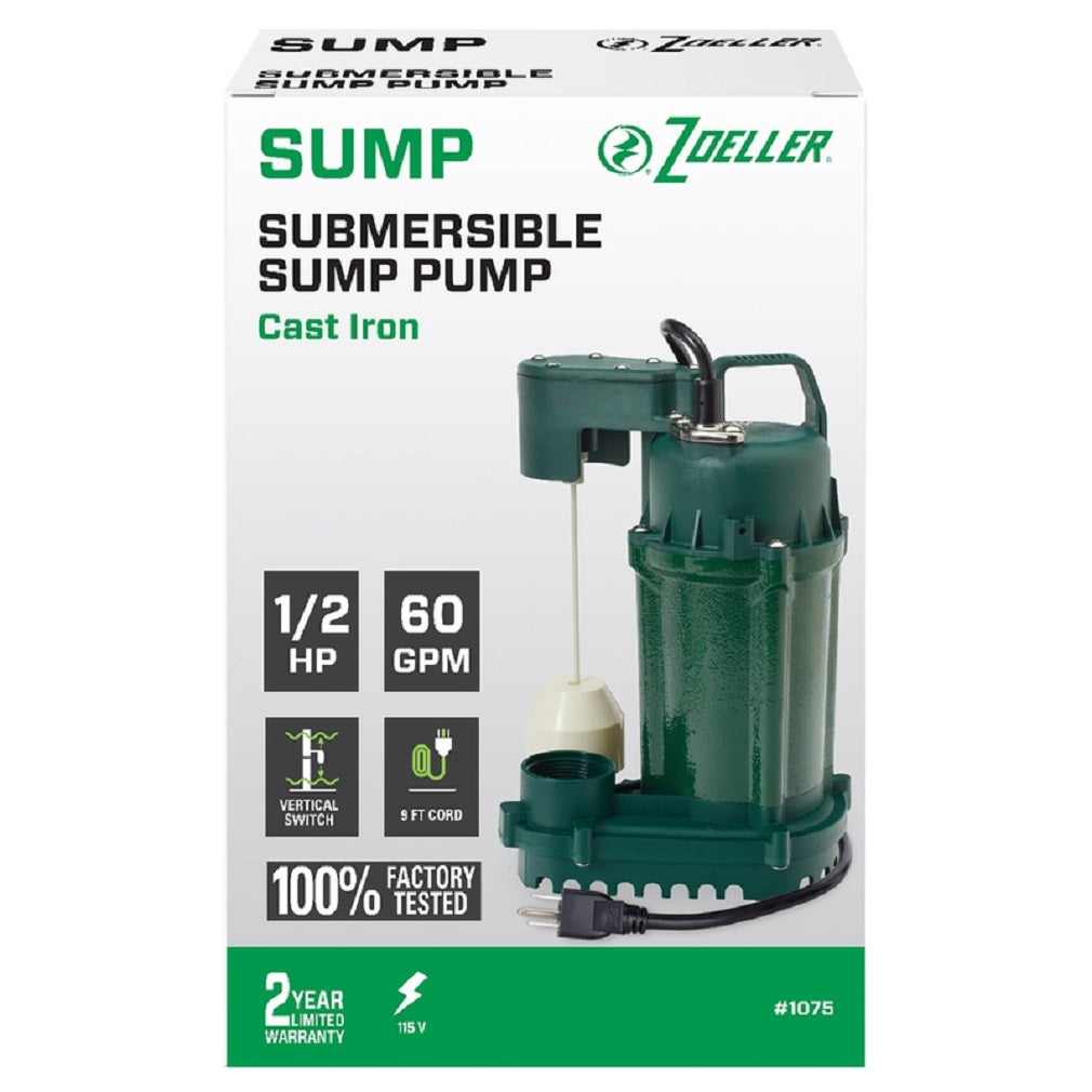 Zoeller 1075-0001 Submersible Sump Pump, Cast Iron