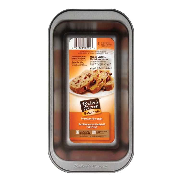 Baker's Secret 1114434 Loaf Pan, Medium, Non Stick, Gray, 8.46" x 4.4" x 2.44"