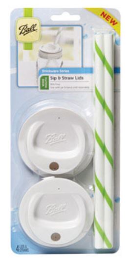 Ball 1440015010 Sip & Straw Lids, 4 Lid & 4 Straw