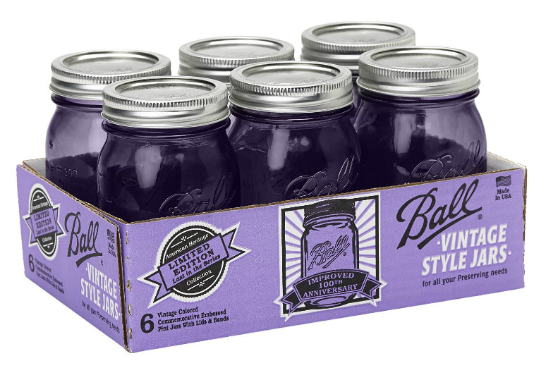 Ball 1440069008 Heritage Collection Pint Jars with Lids, Purple, Pack of 6