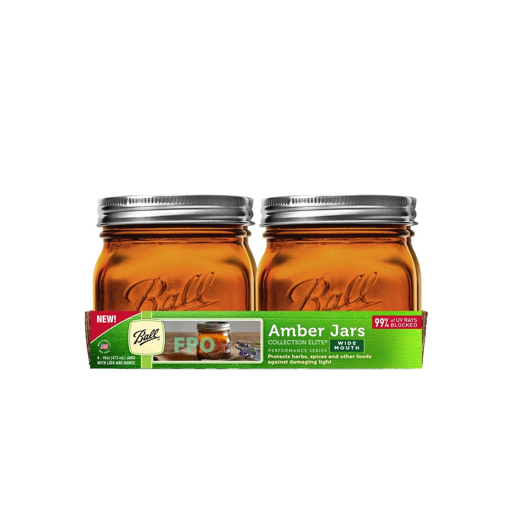 Ball 1440069045 Collection Elite Wide Mouth Canning Jars, Amber, 1 Pint
