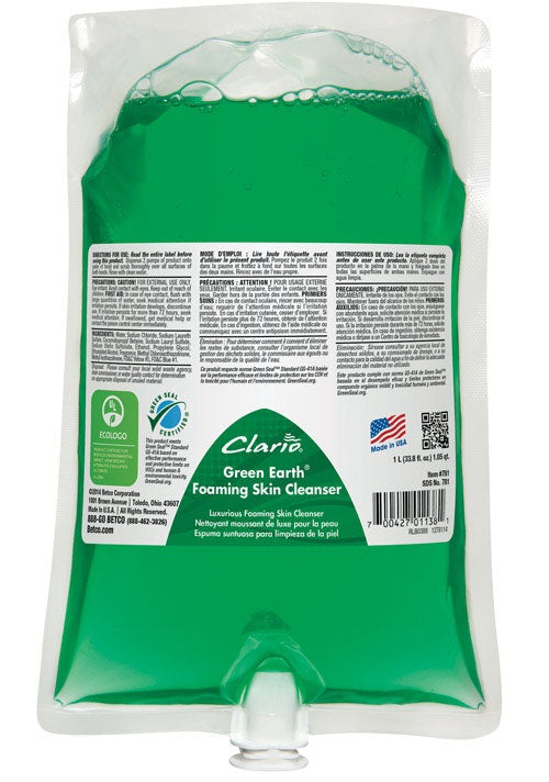 Betco 78129-00 Clario Green Earth Foaming Skin Cleanser, 1 L
