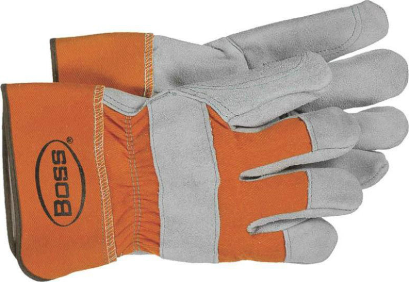 Firm Grip 65032 Suede Double Leather Palm Gloves - Orange/Gray, Large (3-Pack)