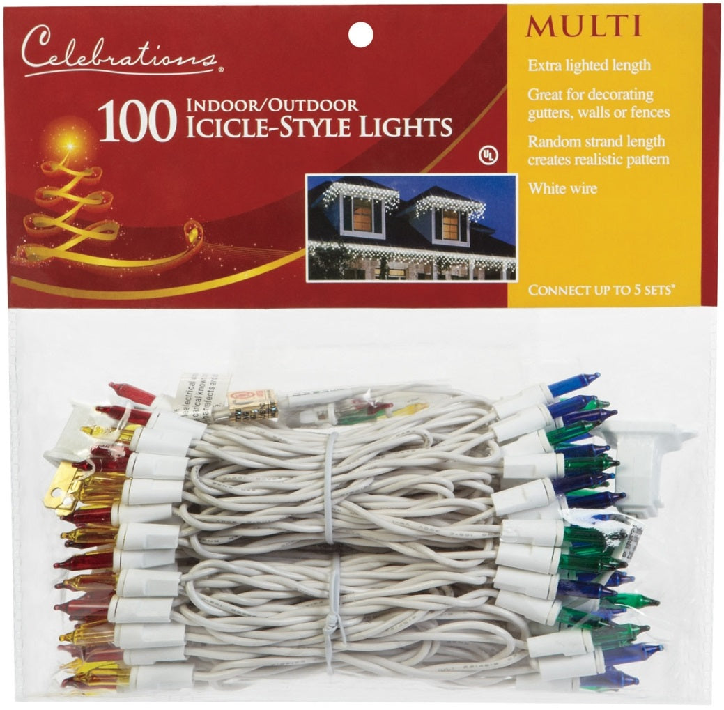 Celebrations 14088-71 Mini Icicle Light Set, 100  Multi-Color Lights