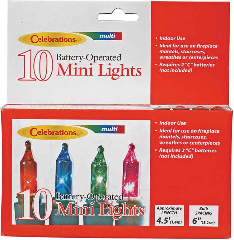 Celebrations 1912A-71 Battery Operated Mini Light Set, 5.5', 10 Multi-Color Lights