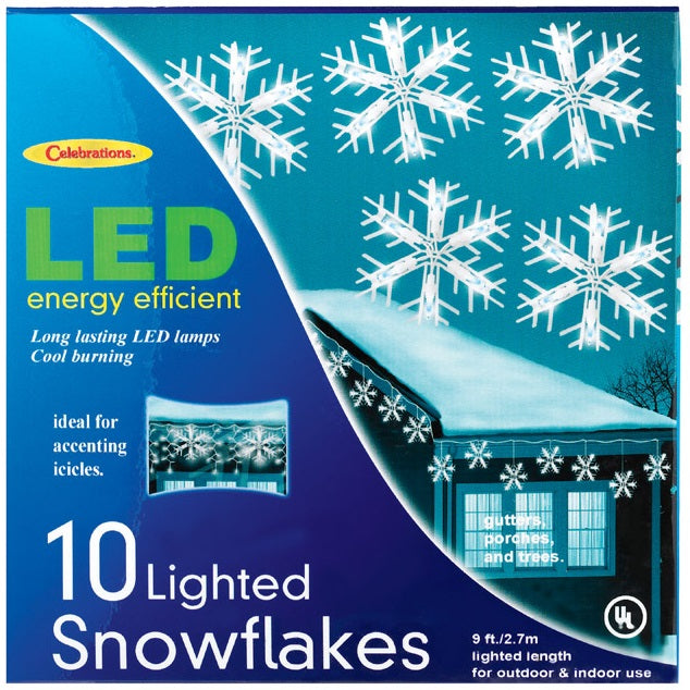 Celebrations 264G49A1 LED Snowflake Dangler Lights, 10 Count
