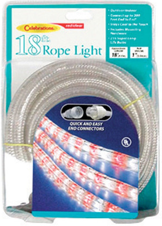 Celebrations Indoor/Outdoor Rope Light, 18 Feet, 216 Red & White Frost Lights