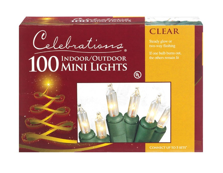 Celebrations 4000-71 Mini Light Set, 22.5', 100 Clear Lights