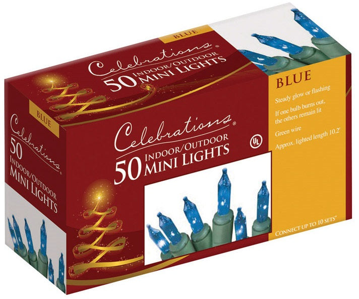 Celebrations 4054-71 Mini Light Set, 10', 50 Blue Lights