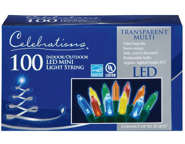 Celebrations 40841-71 LED Mini Light Set, 28.8', 100 Multi-Color Lights