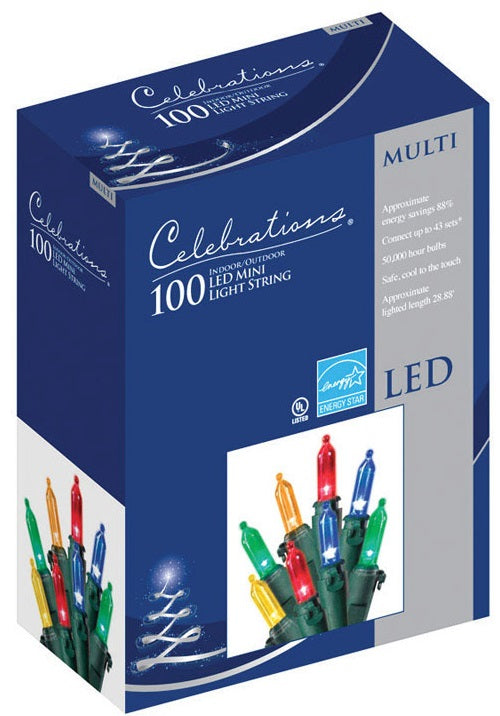 Celebrations 40841-71 LED Mini Light Set, 28.8', 100 Multi-Color Lights