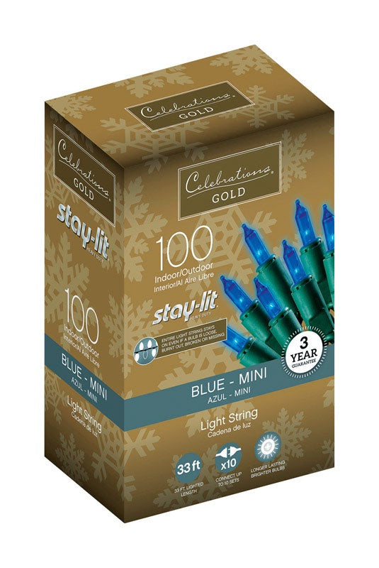 Celebrations 44803-71 Staylit Blue Commercial Mini Light Set, 34.25'