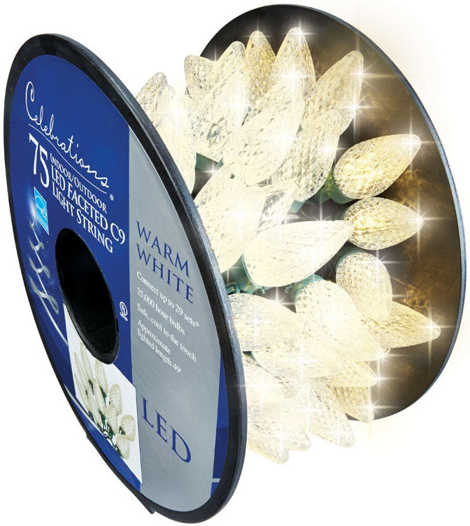 Celebrations 47735-71 C9 LED Light Bulbs On A Reel, 49', Warm White