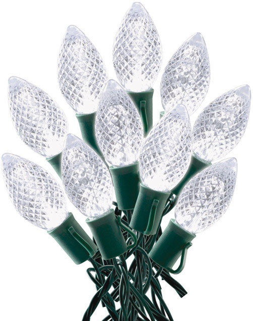 Celebrations 47737-71 C9 Faceted LED Light Set, White, Green Wire