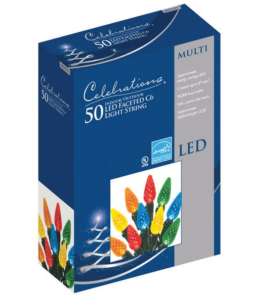 Celebrations 47825-71 C6 LED Light Set, 12', 50 Multi-Color Lights
