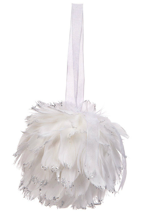 Celebrations 5860C1622ACE White Feather Ball Ornament, 5.5"