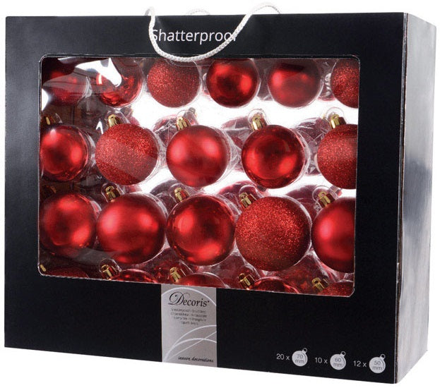 Decoris 956009 Shatterproof Christmas Ornament, Red, 42/Pack