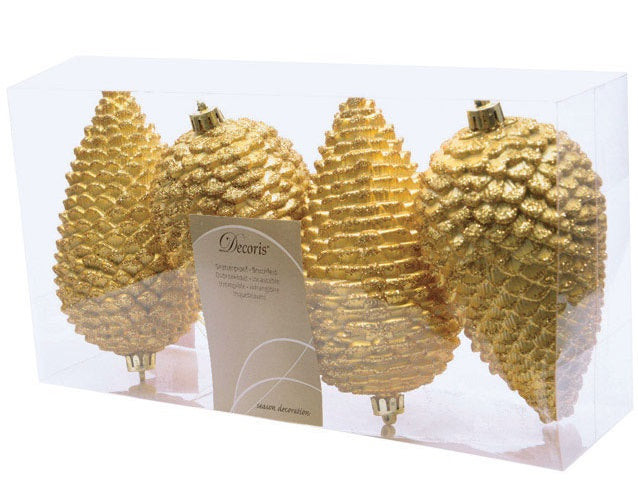 Decoris 956024 Pinecone Christmas Ornament, Gold, 4/Pack