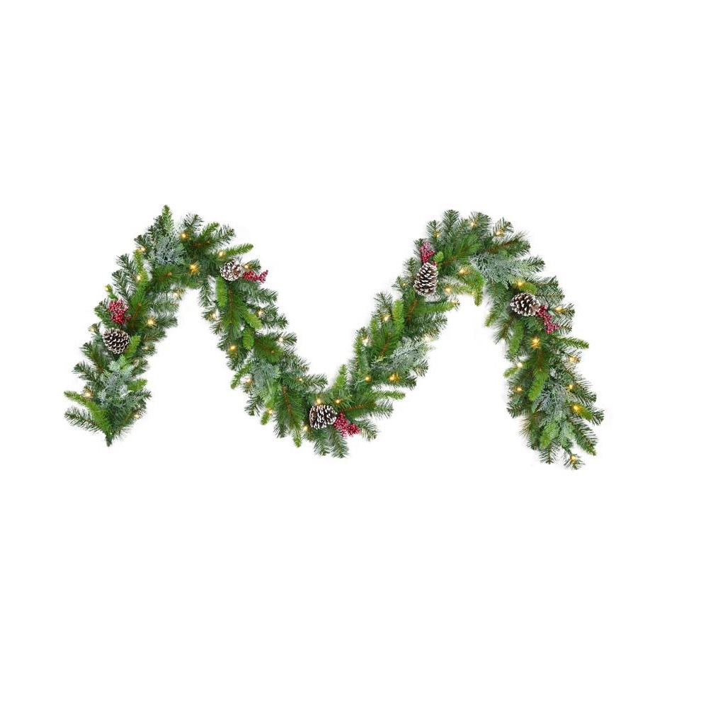 Celebrations IMPGRL9WWA Icy Mixed Pine Christmas Garland, 9 Feet