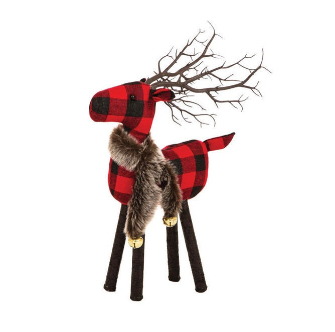 Celebrations JK46340S Christmas Standing Plaid Deer-Small Decoration, Fabric, Black/Red
