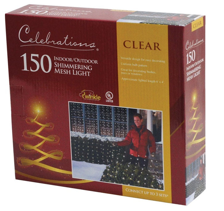 Celebrations P92M41A1 Twinkle Net Light Set, 4' L x 6' W, 150 Clear Lights