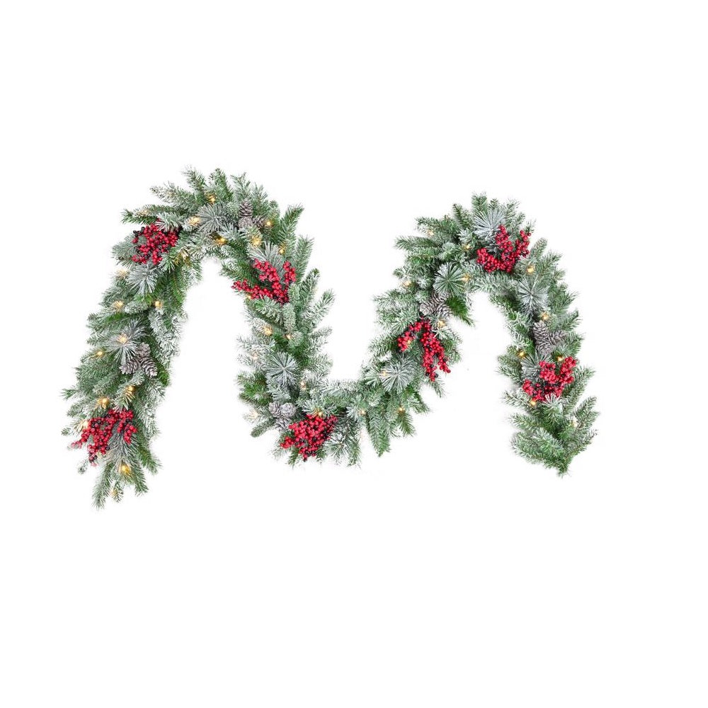 Celebrations SFRBGRL9WWA LED Snow Frosted Christmas Garland, Warm White
