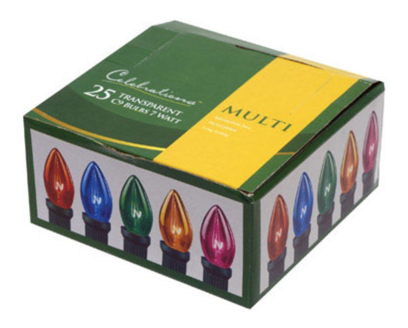 Celebrations UTRT42A1 C9 Transparent Replacement Bulbs, 25 Bulbs/Box