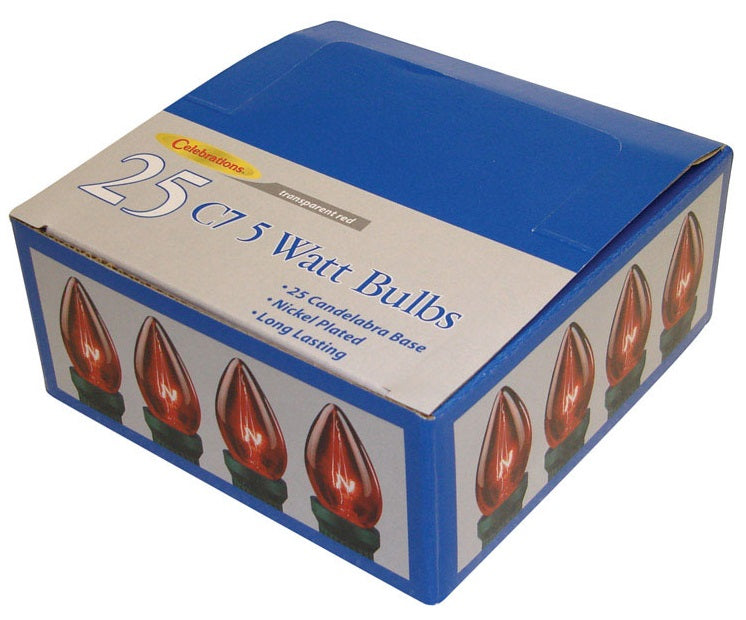Celebrations UYRU4511 C7 Replacement Bulbs, 5 W, Transparent, Red