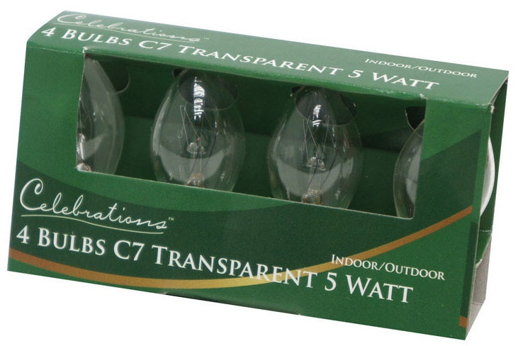 Celebrations UYRYL1A2 C7 Replacement Bulbs, 5 W, Clear, PK/4