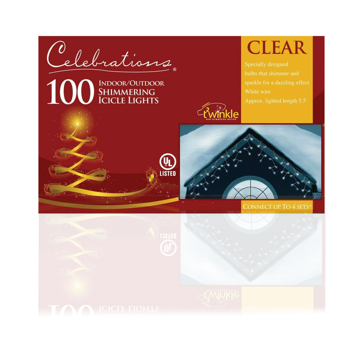 Celebrations V84B4112 Shimmering Icicle Light Set, 5.5', 100 Clear Lights