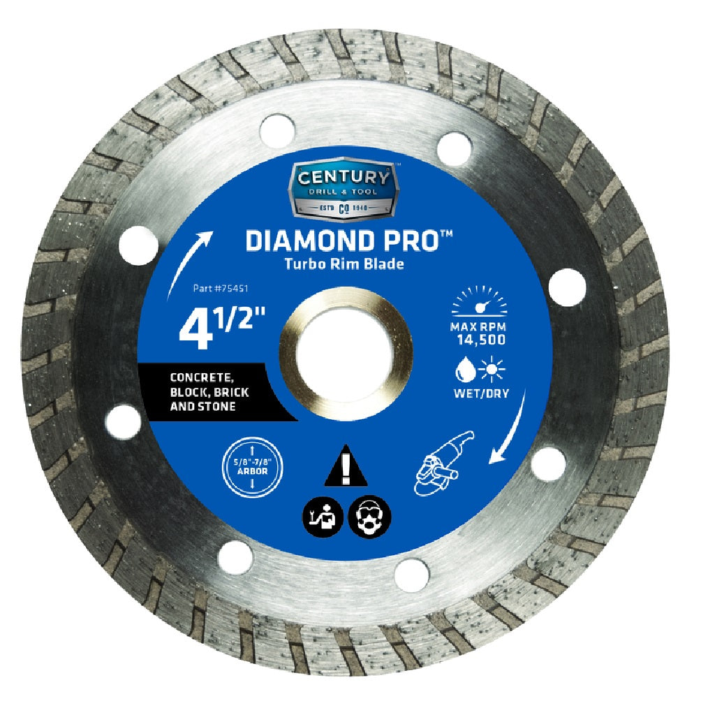 Century Drill & Tool 75451 Turbo Rim Saw Blade, Diamond,  4-1/2 Inch