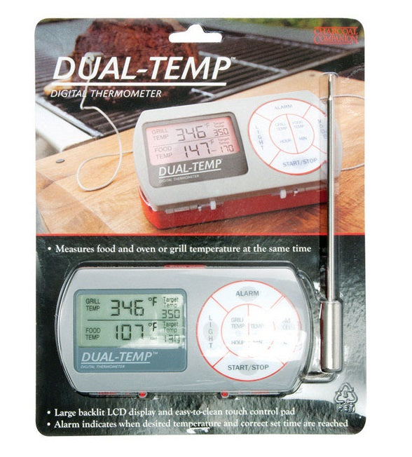 Charcoal Companion CC4076 Dual-Temp Digital Grill Thermometer, Gray