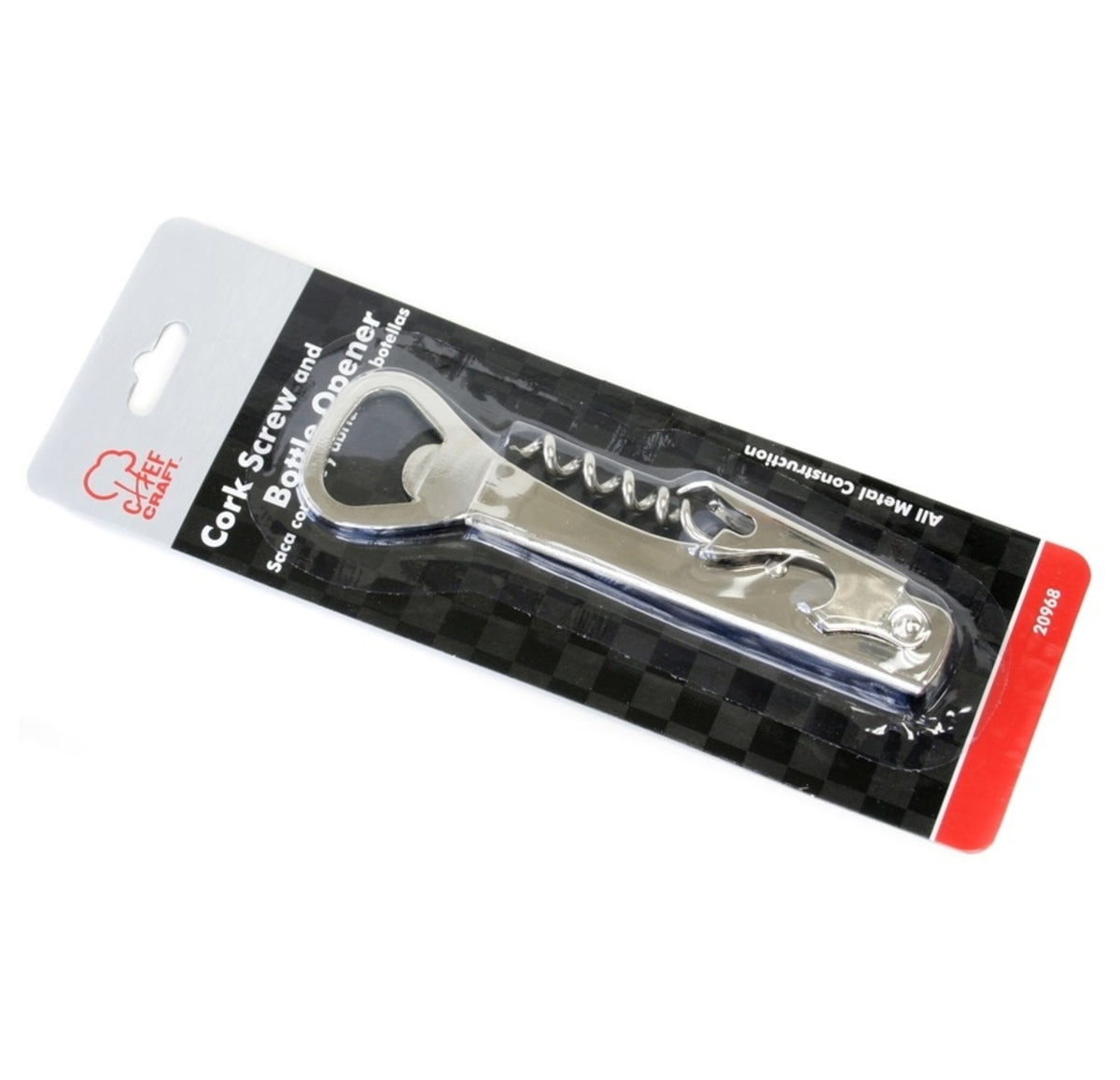 Chef Craft 20968 Corkscrew And Bottle Opener, Silver Color