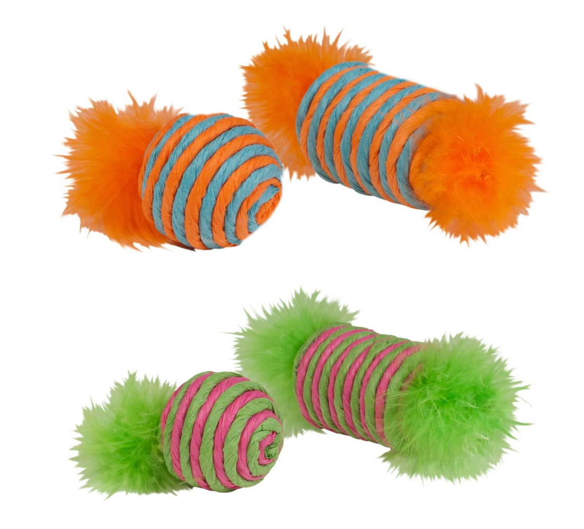 Chomper IDC10075 Kylie's Brites 2-Piece Feather Raffia Spool and Ball Toy