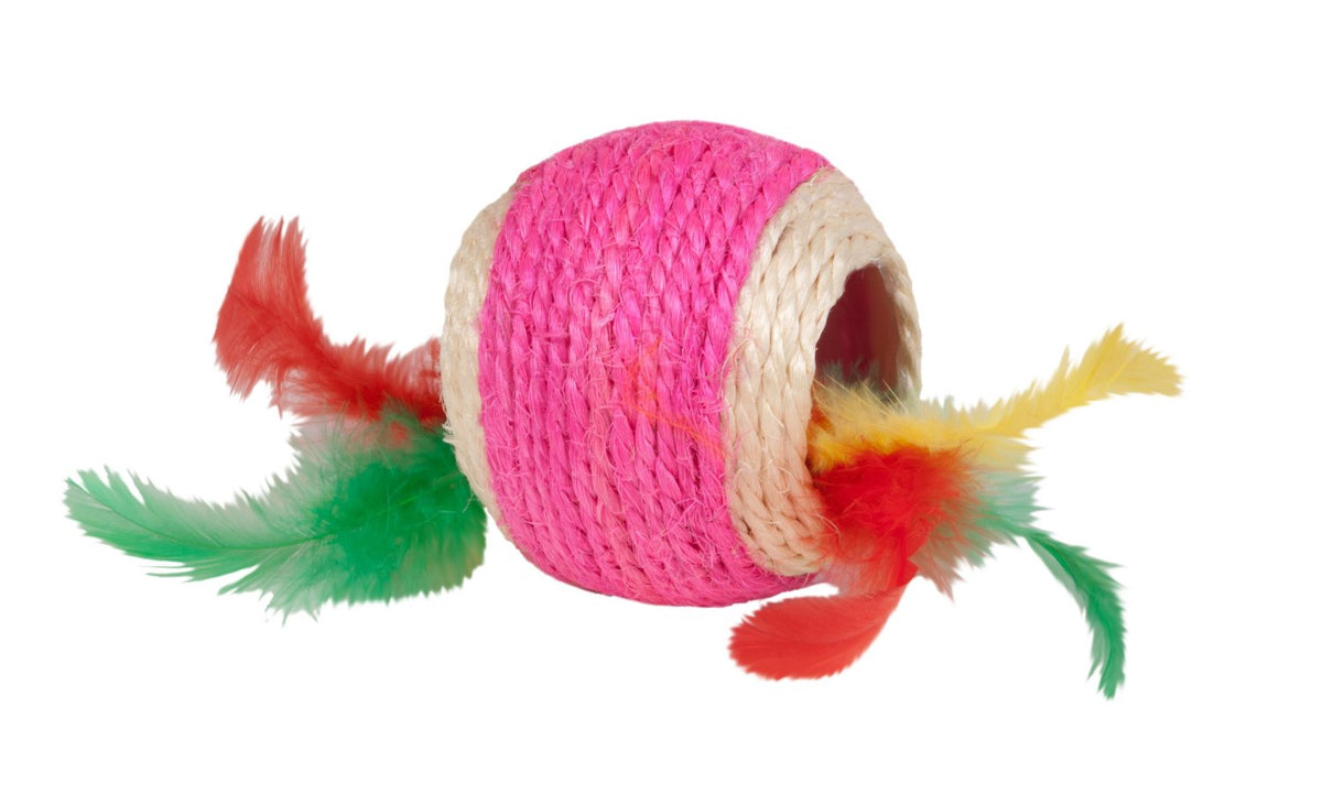 Chomper IDC10186 Cat Toy Jute Ball With Feather, Assorted Color