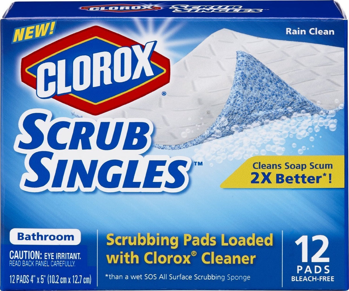 Clorox 31281 ScrubSingles Bathroom Pads, 4" x 5", 12/Box