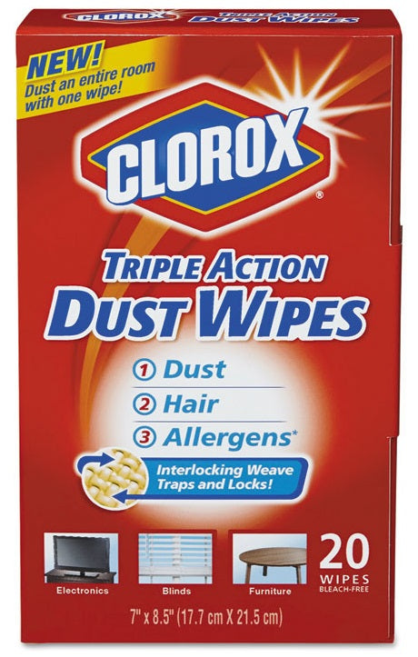 Clorox 31313 Triple Action Dust Wipes, 7" x 8.5", 20/Box