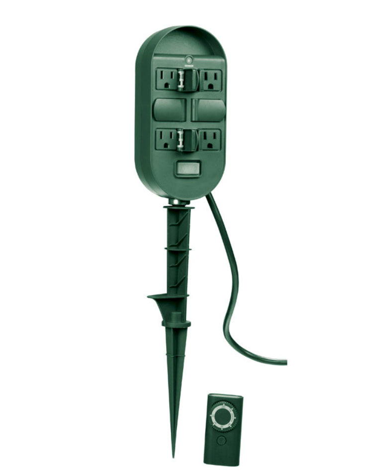 Woods 59785WD 6-Outlet Outdoor Yard Stake With Photocell & Remote Control