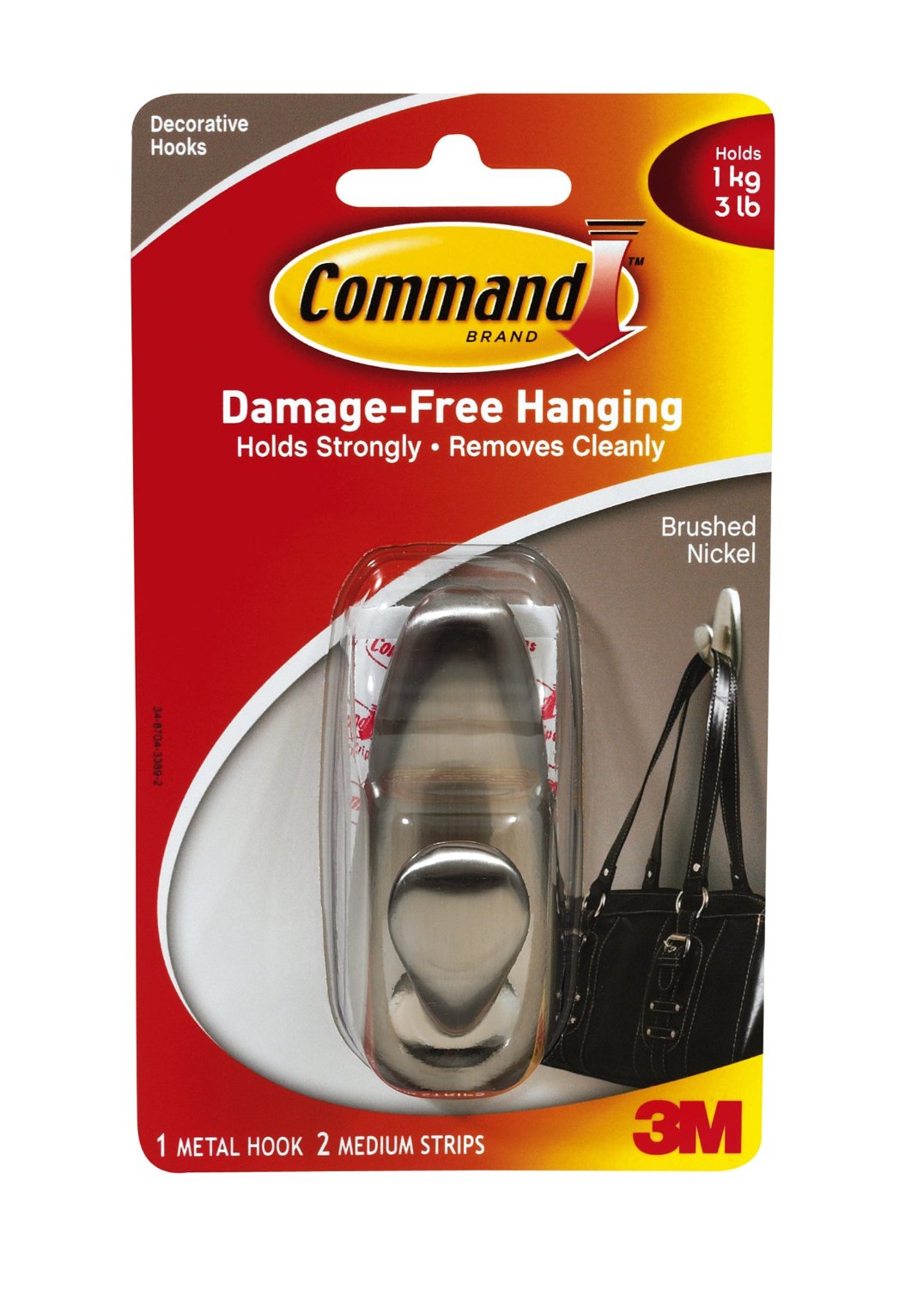 Command FC12-BN Forever Classic Medium Metal Hook, Brushed Nickel