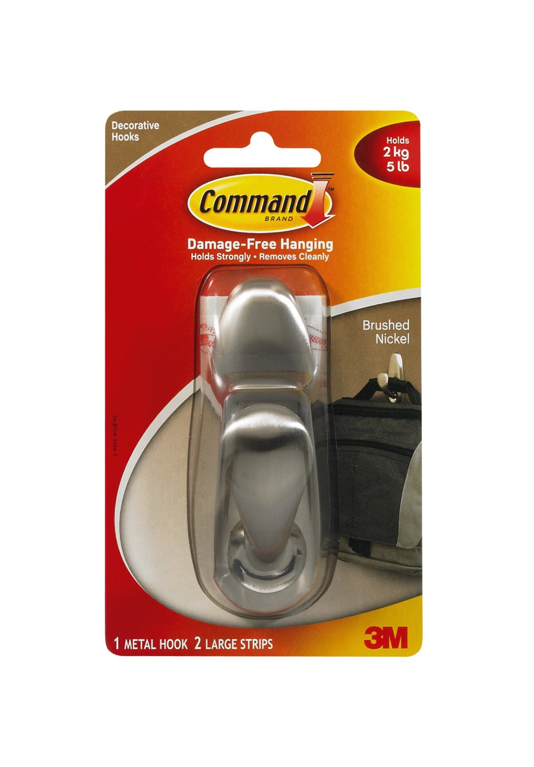 Command FC13-BN Forever Classic Large Metal Hook, Brushed Nickel
