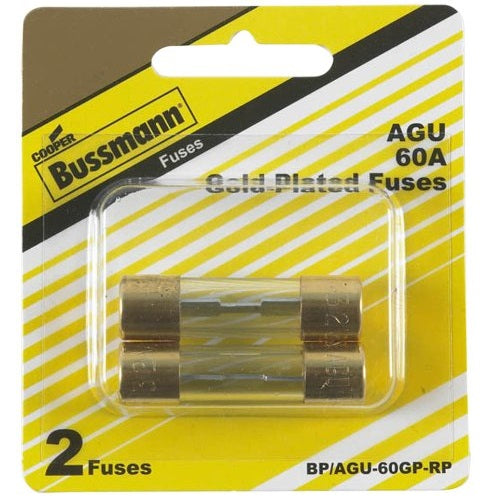 Cooper Bussmann BP/AGU-60GP-RP Fast Acting Gold Plated Glass Tube Midget Fuse, 60 AMP