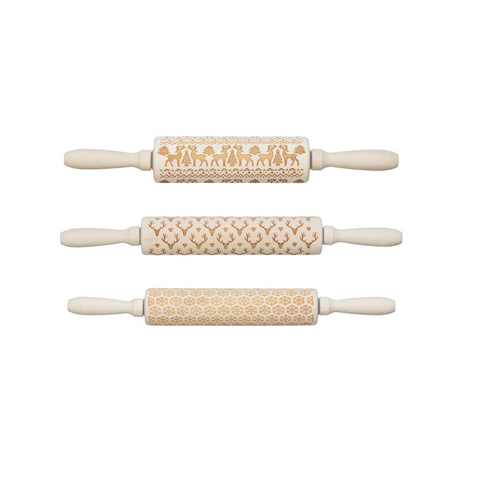 Creative Co-op XS1346A Cabin Holiday Rolling Pin, Wood