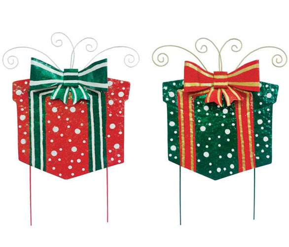 Creative Designs DI5-FX365B Christmas Gift Box Lawn Stakes, 23"