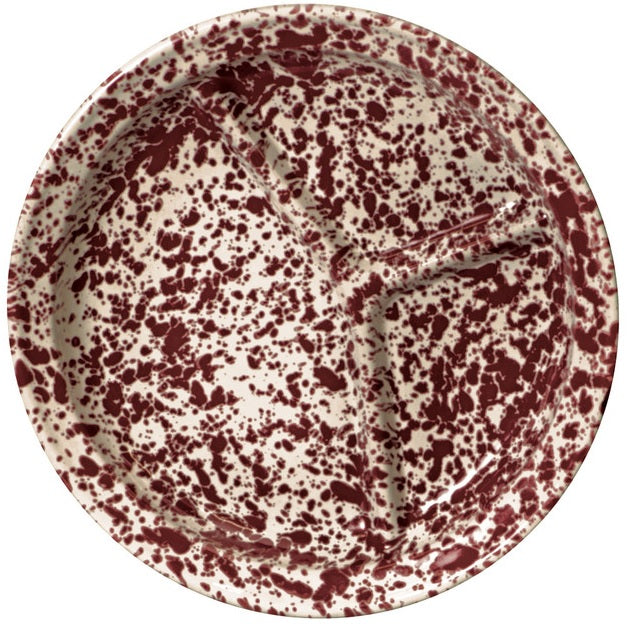 Crow Canyon  D16BRM Sectional Camp Plate, 10" Diameter,  Burgundy on Cream Marble